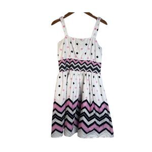 Connection 18 White Geometric Print Sundress Fit & Flare 100% Cotton Size Large